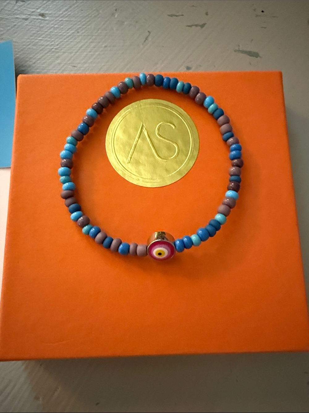 April Soderstrom Beaded Blue & Pink/Purple Evil Eye Stretch Bracelet